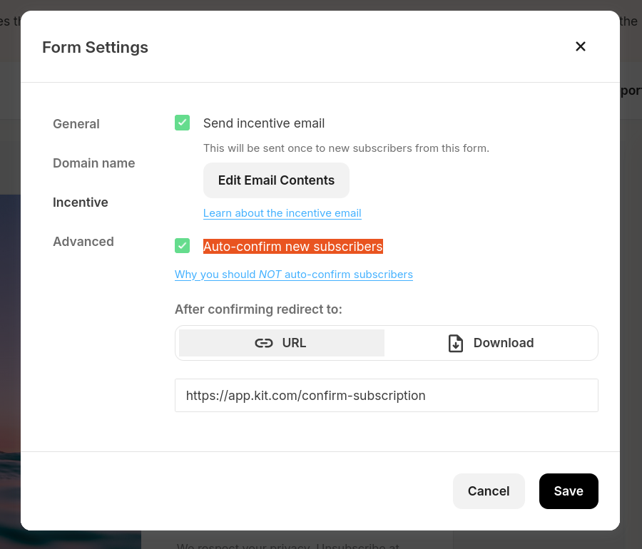Turning on Auto confirm for a Kit form