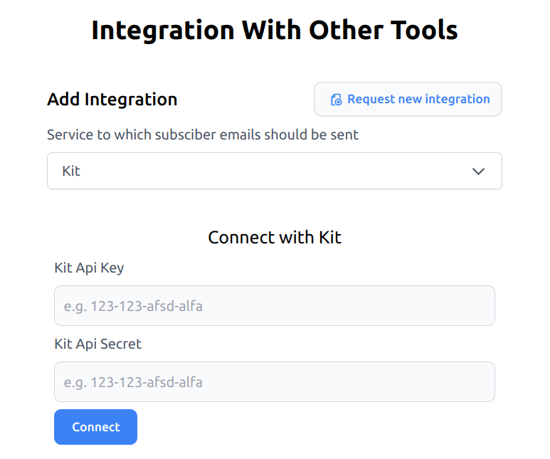 Entering the Kit API key in the Subscribe Rocket integrations tab
