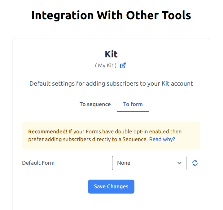 Selecting a Kit form in Subscribe Rocket