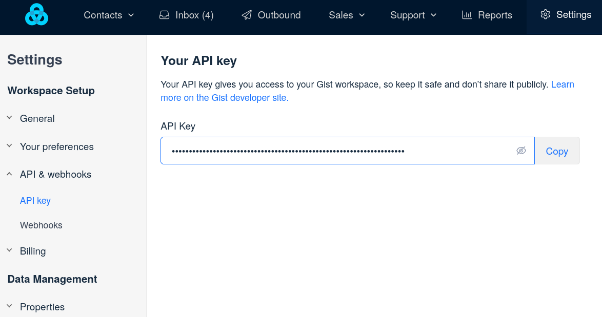 Gist API keys dashboard