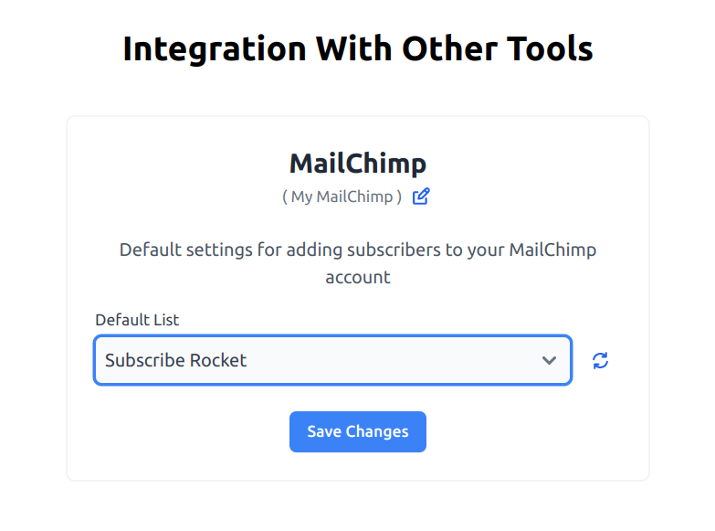 Selecting a Mailchimp audience list in Subscribe Rocket