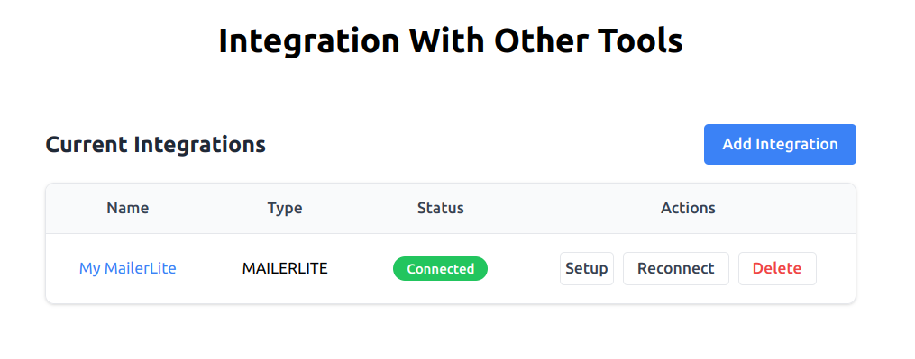 MailerLite shown as connected in Subscribe Rocket